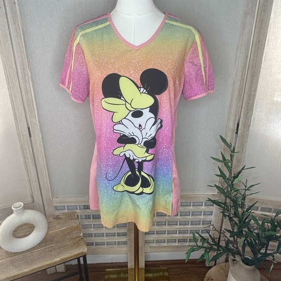 Minnie Mouse Print V Neck Scrub Top Size Medium - Picture 2 of 9